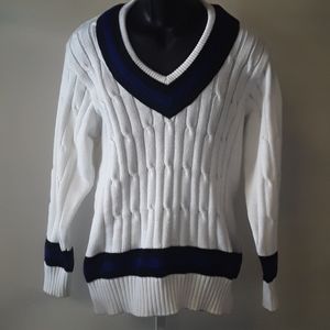 Cardigan Sweater with Black and Blue Stripes